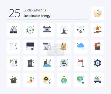 Téléchargez les illustrations : Sustainable Energy 25 Flat Color icon pack including energy. sustainable. electricity. renewable. ecology - en licence libre de droit