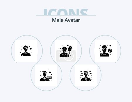Téléchargez les illustrations : Male Avatar Glyph Icon Pack 5 Icon Design. man. avatar. male. athlete. clown - en licence libre de droit