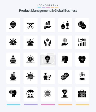Ilustración de Creative Product Managment And Global Business 25 Glyph Solid Black icon pack  Such As business. problem. architecture. modern. business - Imagen libre de derechos
