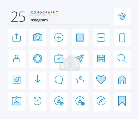 Illustration for Instagram 25 Blue Color icon pack including instagram. sets. contact. plus. timeline - Royalty Free Image