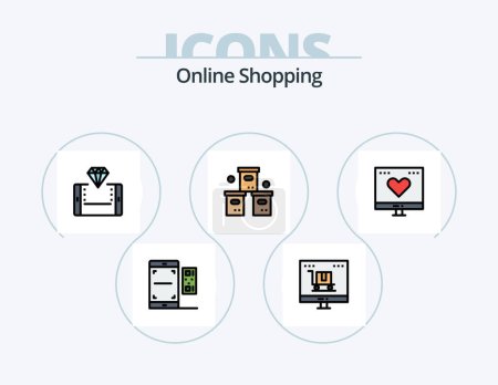 Téléchargez les illustrations : Online Shopping Line Filled Icon Pack 5 Icon Design. exchange. business. shop. smartphone. shop - en licence libre de droit