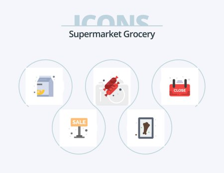Téléchargez les illustrations : Grocery Flat Icon Pack 5 Icon Design. sign. close. fruit. food. bread - en licence libre de droit