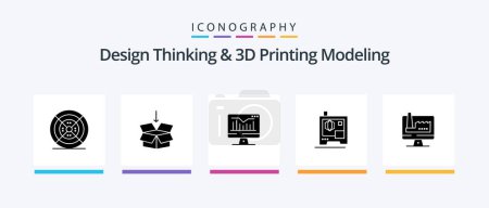 Illustration for Design Thinking And D Printing Modeling Glyph 5 Icon Pack Including monitore. computer. computer. scanner. printer. Creative Icons Design - Royalty Free Image