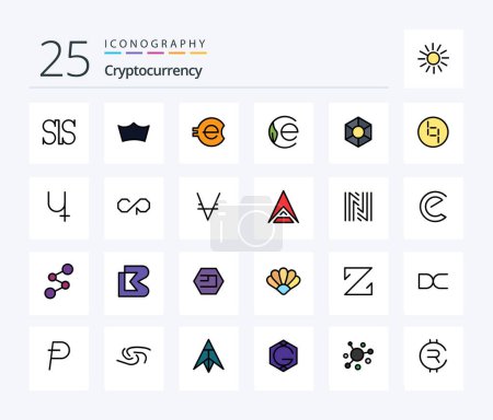 Téléchargez les illustrations : Cryptocurrency 25 Line Filled icon pack including crypto. expanse. coin. crypto currency. coin - en licence libre de droit
