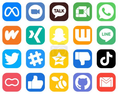 Illustration for 20 Unique Social Media Icons such as twitter. wattpad. video. snapchat and literature icons. Gradient Icons Pack - Royalty Free Image