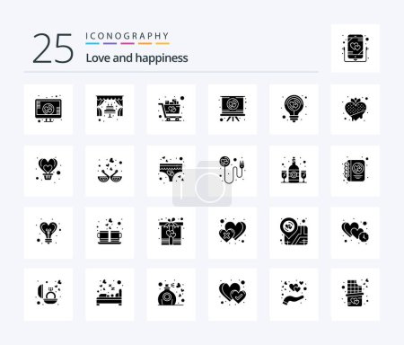 Téléchargez les illustrations : Love 25 Solid Glyph icon pack including energy. romance. cart. presentation. heart - en licence libre de droit