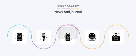 Ilustración de News Glyph 5 Icon Pack Including communication. world. card. globe. reporter - Imagen libre de derechos