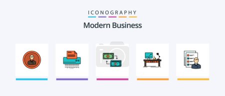 Ilustración de Modern Business Line Filled 5 Icon Pack Including global. business. business. globe. office. Creative Icons Design - Imagen libre de derechos
