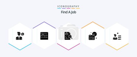 Téléchargez les illustrations : Find A Job 25 Glyph icon pack including find job. time. worker. day. calendar - en licence libre de droit
