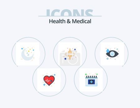 Téléchargez les illustrations : Health And Medical Flat Icon Pack 5 Icon Design. crying. injured. moon. fraction. bone - en licence libre de droit