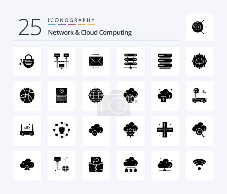 Illustration for Network And Cloud Computing 25 Solid Glyph icon pack including network. storage. message. network. computing - Royalty Free Image