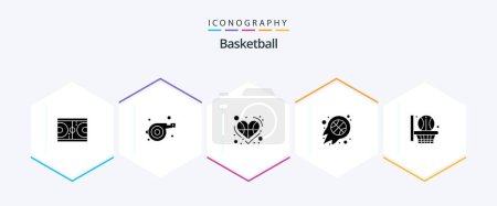 Téléchargez les illustrations : Basketball 25 Glyph icon pack including sport. fire. ball. basketball. player - en licence libre de droit