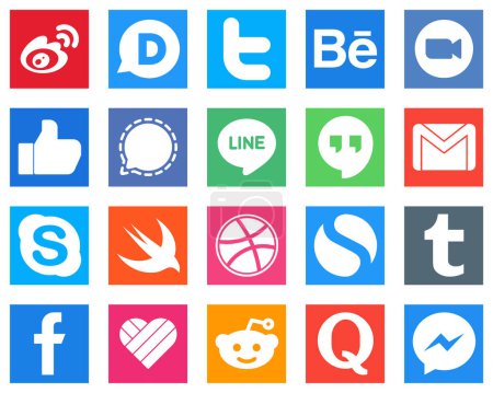 Illustration for 20 Social Media Icons for Your Branding such as line; mesenger; zoom; signal and like icons. Eye catching and high quality - Royalty Free Image