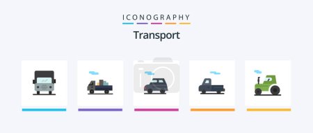 Illustration for Transport Flat 5 Icon Pack Including truck. tractor. car. car. transport. Creative Icons Design - Royalty Free Image