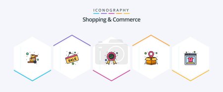 Illustration for Shopping And Commerce 25 FilledLine icon pack including online shopping. parcel location. sale tag. parcel destination. quality badge - Royalty Free Image