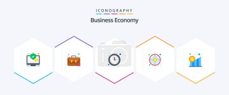 Téléchargez les illustrations : Economy 25 Flat icon pack including business. profit. problem. money. money - en licence libre de droit