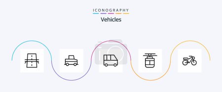 Téléchargez les illustrations : Vehicles Line 5 Icon Pack Including motorbike. transportation. delivery van. tram. air - en licence libre de droit