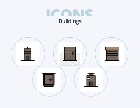 Téléchargez les illustrations : Buildings Line Filled Icon Pack 5 Icon Design. buildings. twin towers. house. office space. buildings - en licence libre de droit
