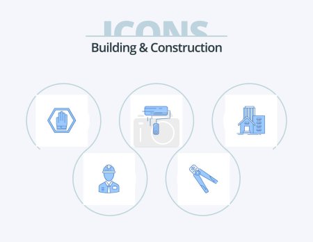 Illustration for Building And Construction Blue Icon Pack 5 Icon Design. brush. traffic. construction. sign. stop - Royalty Free Image