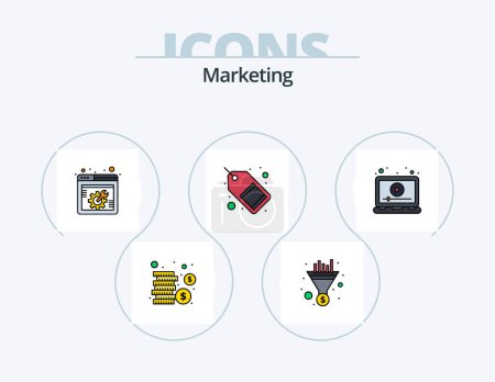 Téléchargez les illustrations : Marketing Line Filled Icon Pack 5 Icon Design. goal. sale tag. funnel. sale. market - en licence libre de droit