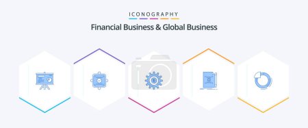 Illustration for Financial Business And Global Business 25 Blue icon pack including graph. mail. gear. text. note - Royalty Free Image