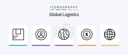 Téléchargez les illustrations : Global Logistics Line 5 Icon Pack Including geography. map. ship. location. global. Creative Icons Design - en licence libre de droit