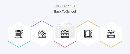 Ilustración de Back To School 25 Line icon pack including cup. writing. education. stationery. notebook - Imagen libre de derechos