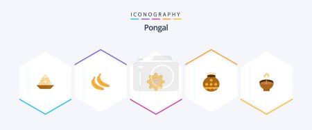 Ilustración de Pongal 25 Flat icon pack including celebrate. pongal. food. water. pot - Imagen libre de derechos