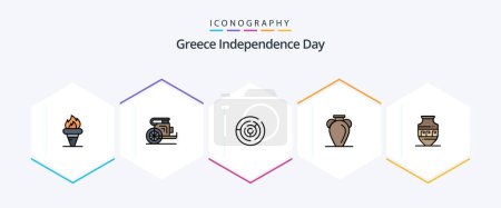 Ilustración de Greece Independence Day 25 FilledLine icon pack including nation. greece. prince. culture. labyrinth - Imagen libre de derechos
