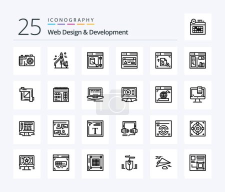 Ilustración de Web Design And Development 25 Line icon pack including . web . interface . web - Imagen libre de derechos