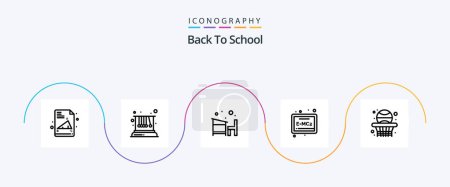 Téléchargez les illustrations : Back To School Line 5 Icon Pack Including education. back. desk. formula. board - en licence libre de droit