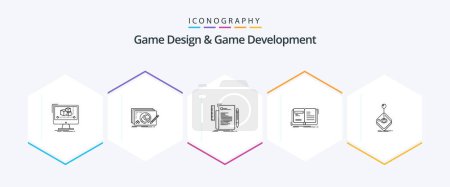 Illustration for Game Design And Game Development 25 Line icon pack including open. author. complete. script. file - Royalty Free Image