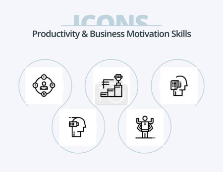 Ilustración de Productivity And Business Motivation Skills Line Icon Pack 5 Icon Design. sandclock. control. organization. concentration. organization - Imagen libre de derechos