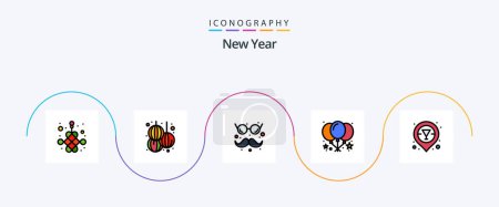 Illustration for New Year Line Filled Flat 5 Icon Pack Including vodka. champagne bar location. fun. party. balloon - Royalty Free Image