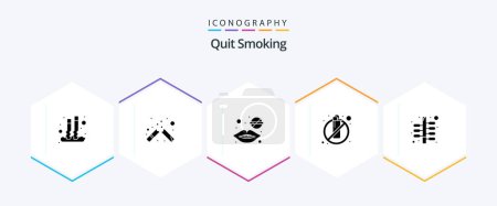 Téléchargez les illustrations : Quit Smoking 25 Glyph icon pack including smoking. flame. healthcare. fire. tobacco teeth - en licence libre de droit