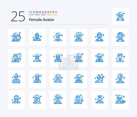 Illustration for Female Avatar 25 Blue Color icon pack including industry. nurse. beautician. hospital nurse. female nurse - Royalty Free Image