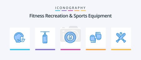 Téléchargez les illustrations : Fitness Recreation And Sports Equipment Blue 5 Icon Pack Including ball. gloves. punching. glove. sport. Creative Icons Design - en licence libre de droit