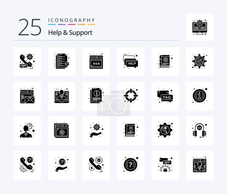 Illustration for Help And Support 25 Solid Glyph icon pack including content. message. support. help. chat - Royalty Free Image