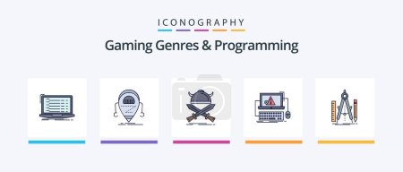 Illustration for Gaming Genres And Programming Line Filled 5 Icon Pack Including mobile. api. warrior. game. develop. Creative Icons Design - Royalty Free Image