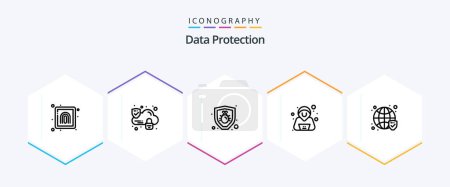 Téléchargez les illustrations : Data Protection 25 Line icon pack including . security. protection. secure. security - en licence libre de droit