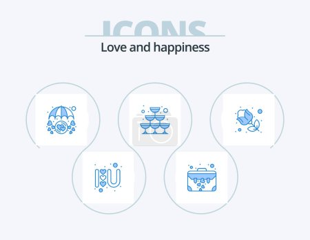 Téléchargez les illustrations : Love Blue Icon Pack 5 Icon Design. flower. wine. heart. sparkling. umbrella - en licence libre de droit