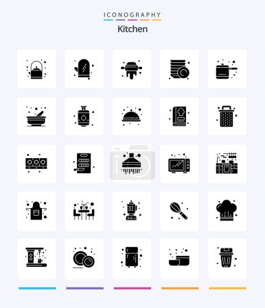 Ilustración de Creative Kitchen 25 Glyph Solid Black icon pack  Such As mortar. cooking. pin. rice cooker. plates - Imagen libre de derechos