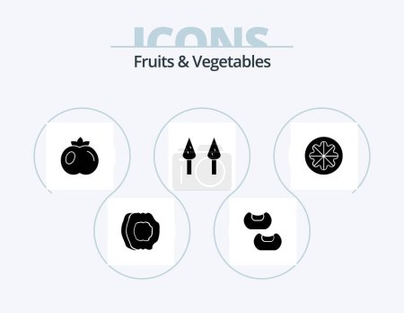 Téléchargez les illustrations : Fruits and Vegetables Glyph Icon Pack 5 Icon Design. . vegetables. tomato. orange. fruit - en licence libre de droit