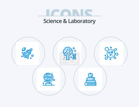 Illustration for Science Blue Icon Pack 5 Icon Design. . molecule. missile. atom. science - Royalty Free Image