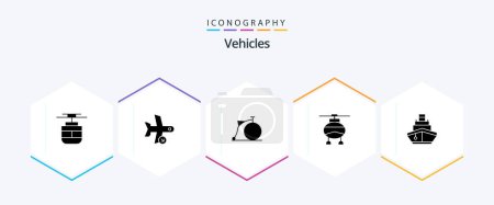 Téléchargez les illustrations : Vehicles 25 Glyph icon pack including cruise. transportation. transportation. transport. wheel - en licence libre de droit