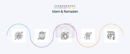 Téléchargez les illustrations : Islam And Ramadan Line 5 Icon Pack Including islam. badge. kettle. halal. traditional - en licence libre de droit