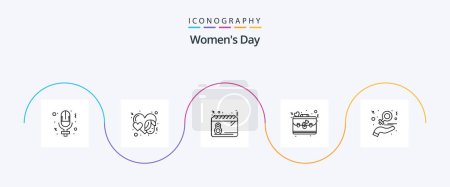 Téléchargez les illustrations : Womens Day Line 5 Icon Pack Including charity. day. calendar. briefcase. date - en licence libre de droit