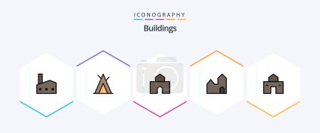 Illustration for Buildings 25 FilledLine icon pack including building. industrial plant. architecture. factory chimney. school - Royalty Free Image