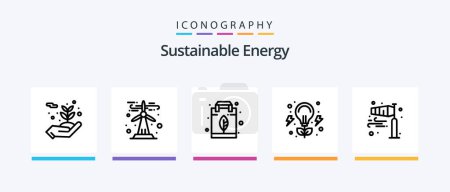 Téléchargez les illustrations : Sustainable Energy Line 5 Icon Pack Including direction. renewable. solar. green energy. battery. Creative Icons Design - en licence libre de droit