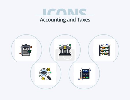 Téléchargez les illustrations : Taxes Line Filled Icon Pack 5 Icon Design. money. discount. monitor. report. file - en licence libre de droit